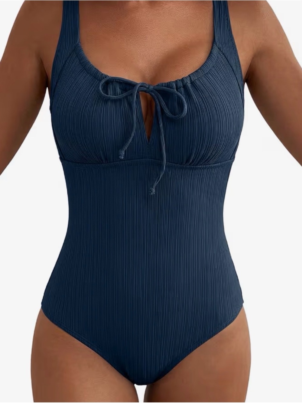 New Aleumdr Ribbed Scoop Neck One-Piece Swimsuit - Navy Size Large
